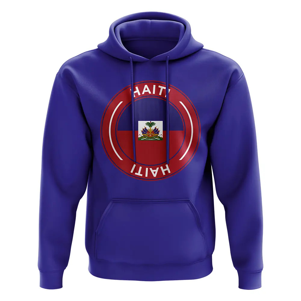 Haiti Football Badge Hoodie (Royal) Polyester Uksoccershop Men's Blue Large