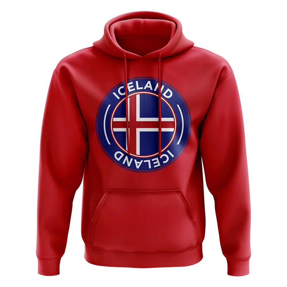 Iceland Football Badge Hoodie (Red) Polyester Uksoccershop Men's Red Extra Large