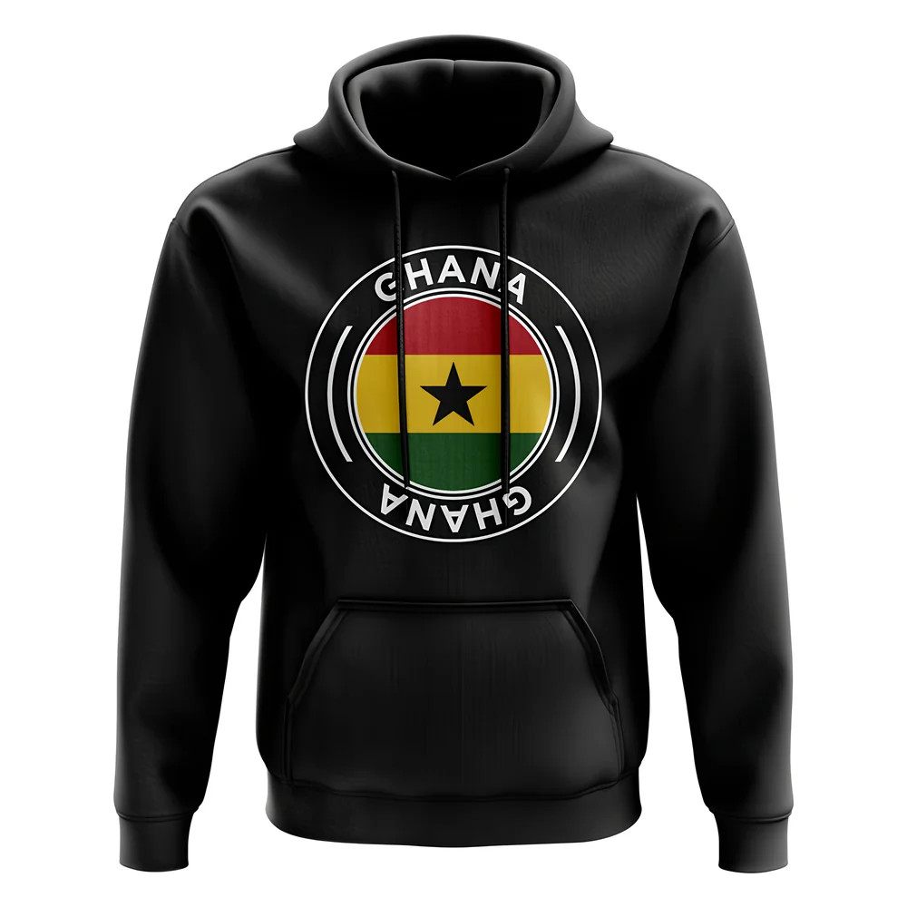 Ghana Football Badge Hoodie (Black) Polyester Uksoccershop Men's Black Extra Large
