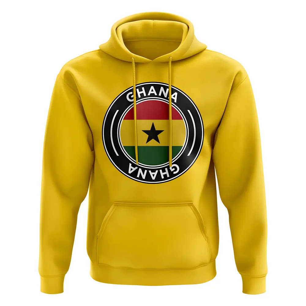 Ghana Football Badge Hoodie (Yellow) Polyester Uksoccershop Men's Yellow Extra Small
