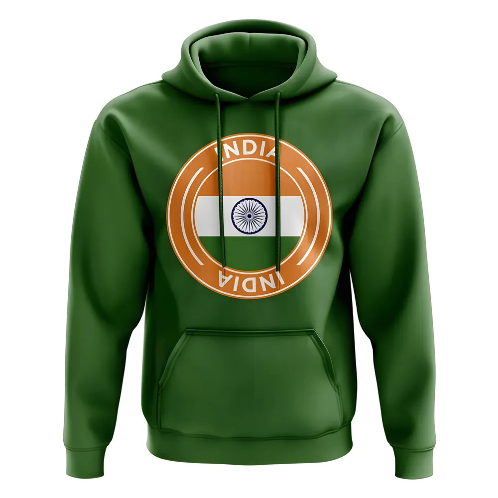 India Football Badge Hoodie (Green) Polyester Uksoccershop Men's Green Medium