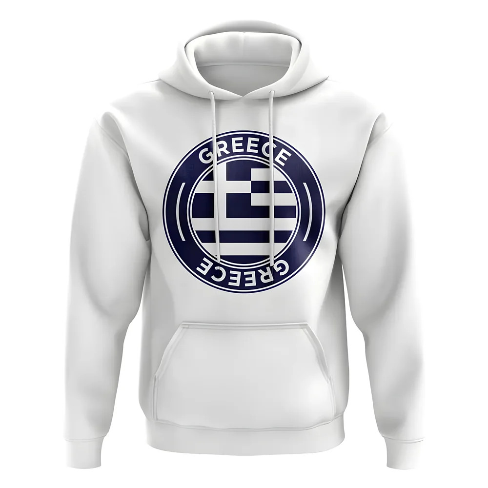 Greece Football Badge Hoodie (White) Polyester Uksoccershop Men's White Xxl