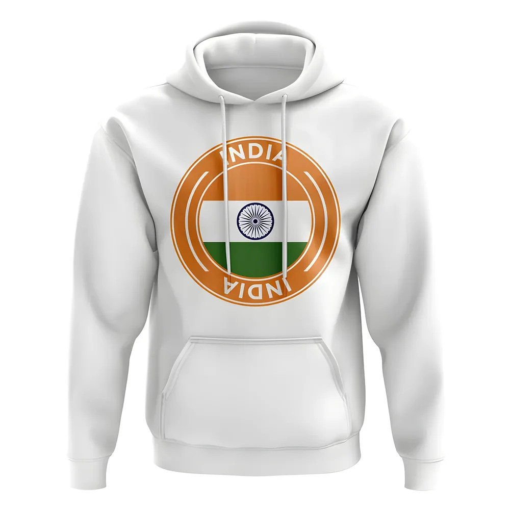 India Football Badge Hoodie (White) Polyester Uksoccershop Men's White Extra Large