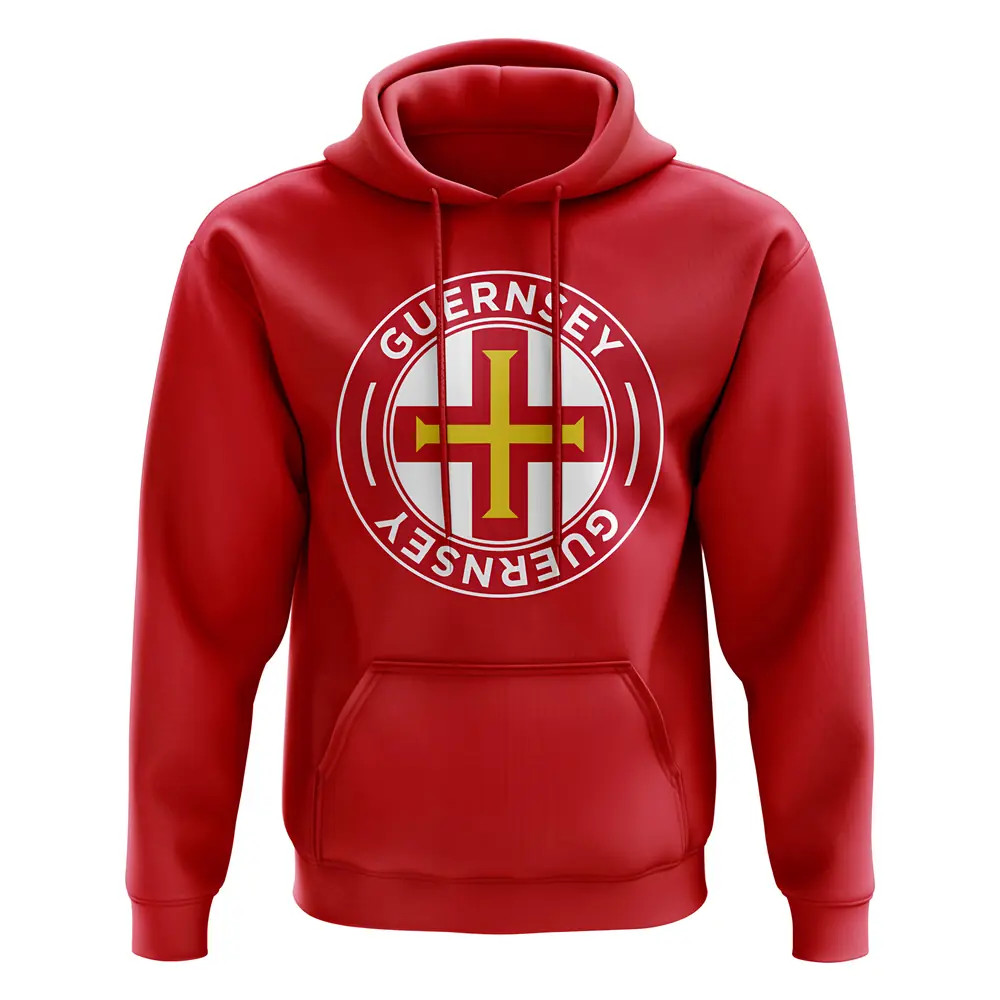 Guernsey Football Badge Hoodie (Red) Polyester Newcastle Uksoccershop Men's Red Medium