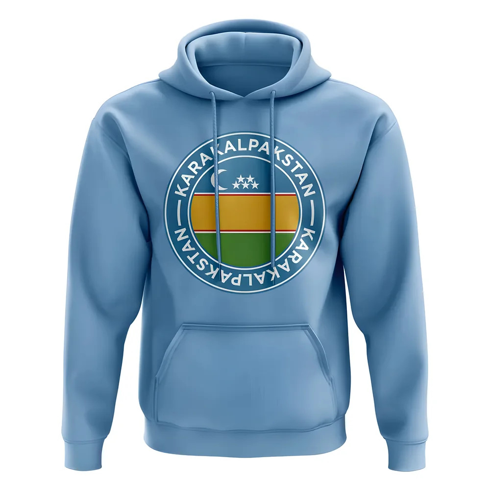 Karakalpakstan Football Badge Hoodie (Sky) Polyester Newcastle Uksoccershop Men's Sky Blue Extra Large