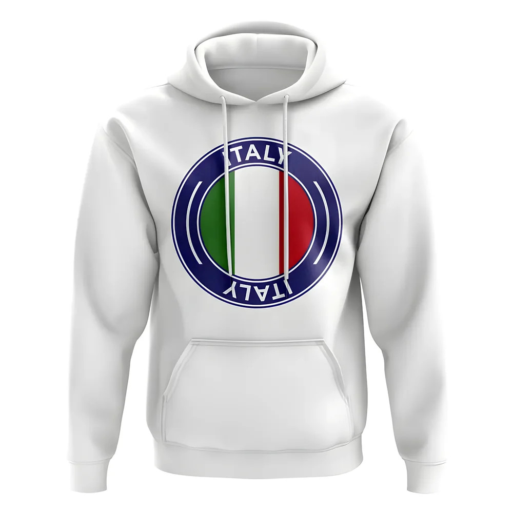 Italy Football Badge Hoodie (White) Polyester Uksoccershop Men's White Medium