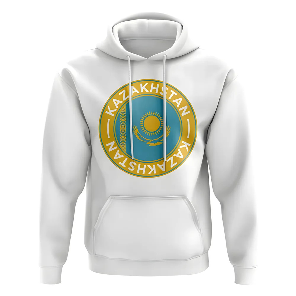 Kazakhstan Football Badge Hoodie (White) Polyester Uksoccershop Men's White Extra Large