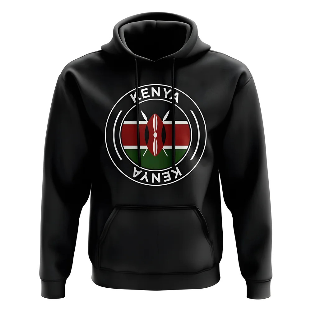 Kenya Football Badge Hoodie (Black) Polyester Uksoccershop Men's Black Extra Large
