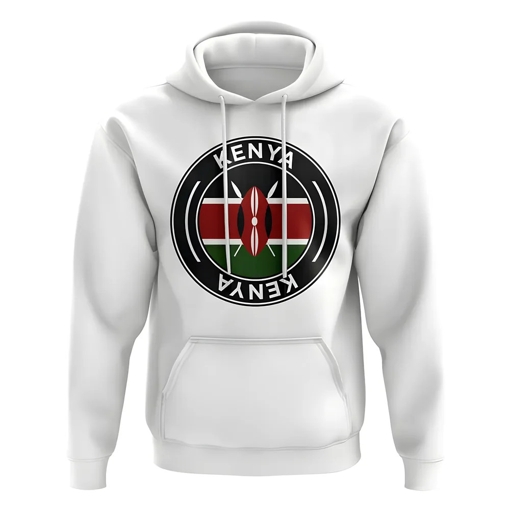 Kenya Football Badge Hoodie (White) Polyester Uksoccershop Men's White Extra Large