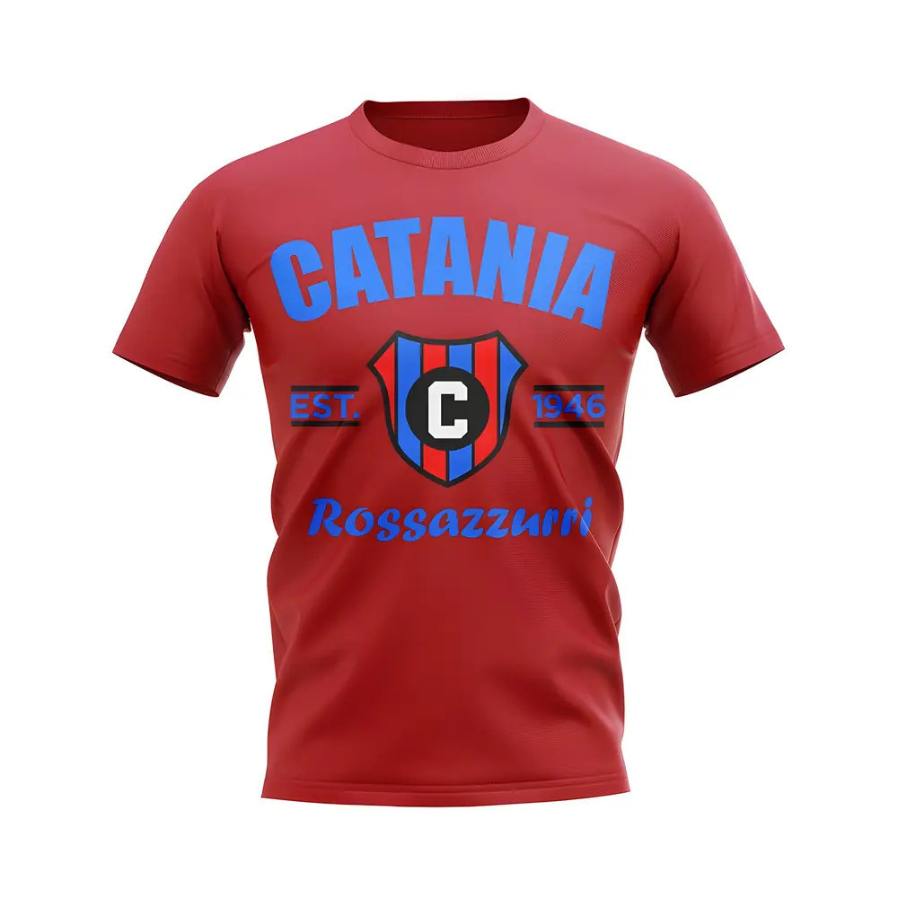 Catania Established Football T-Shirt (Red) Polyester Uksoccershop Men's Red Extra Large