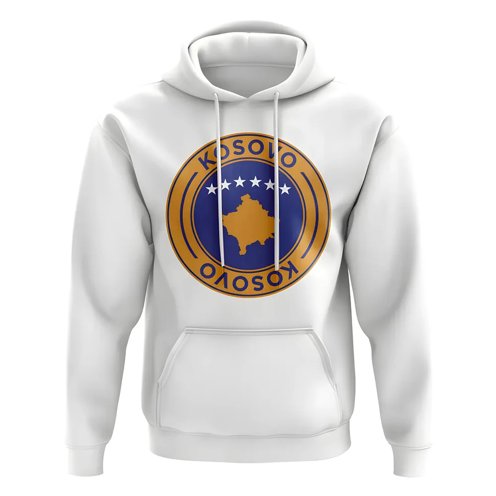 Kosovo Football Badge Hoodie (White) Polyester Uksoccershop Men's White Xxl