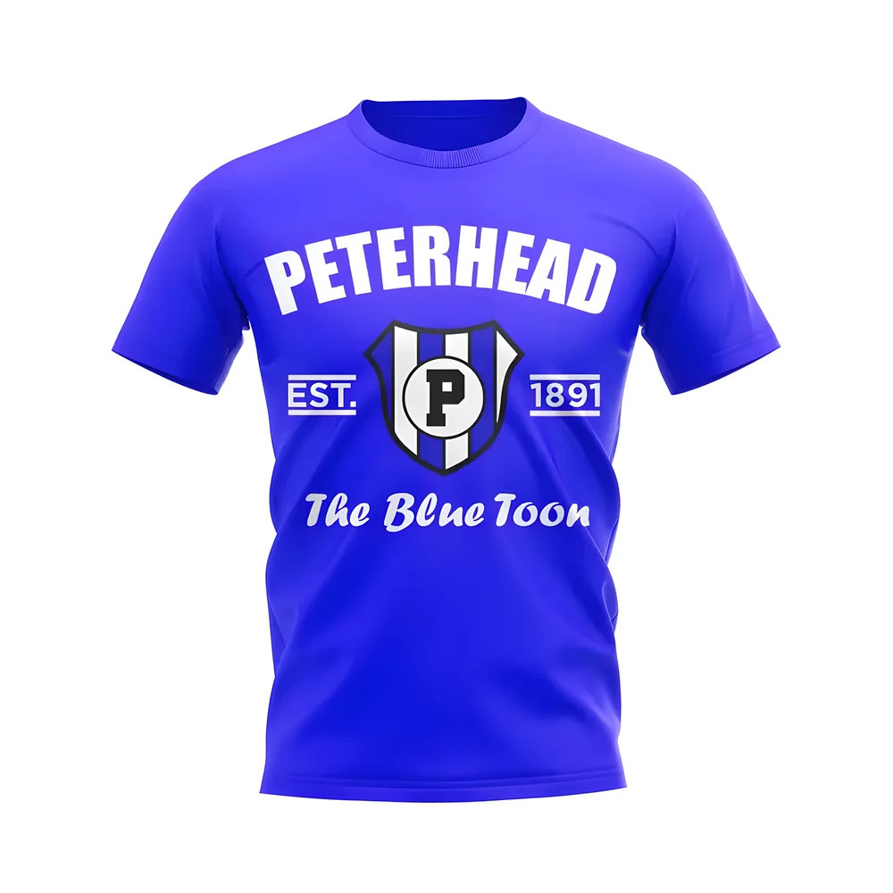 Peterhead Established Football T-Shirt (Royal) Polyester Aston Villa Uksoccershop Men's Blue Large