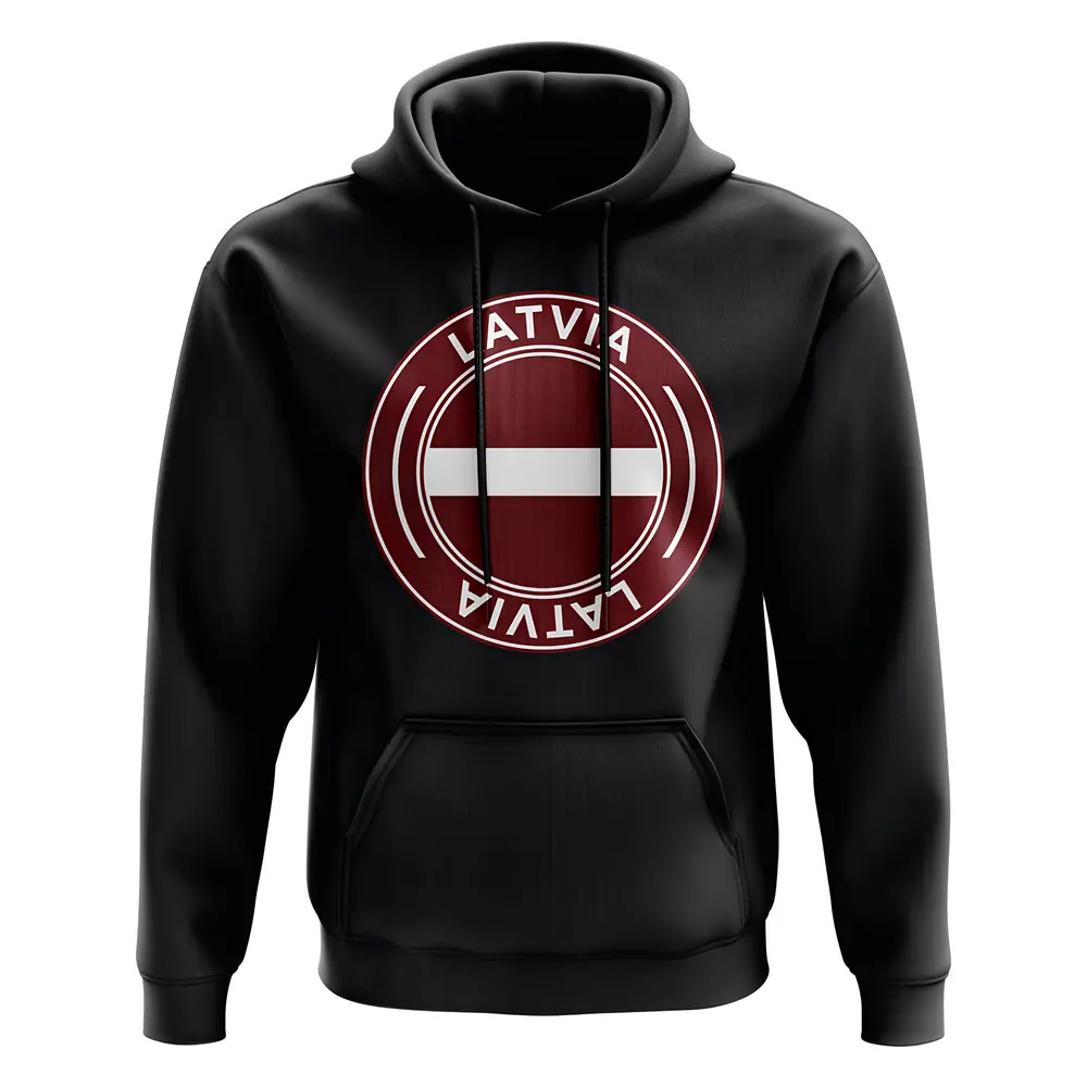 Latvia Football Badge Hoodie (Black) Polyester Uksoccershop Men's Black Medium