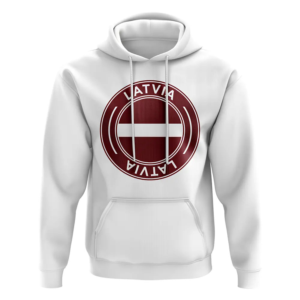 Latvia Football Badge Hoodie (White) Polyester Uksoccershop Men's White Medium