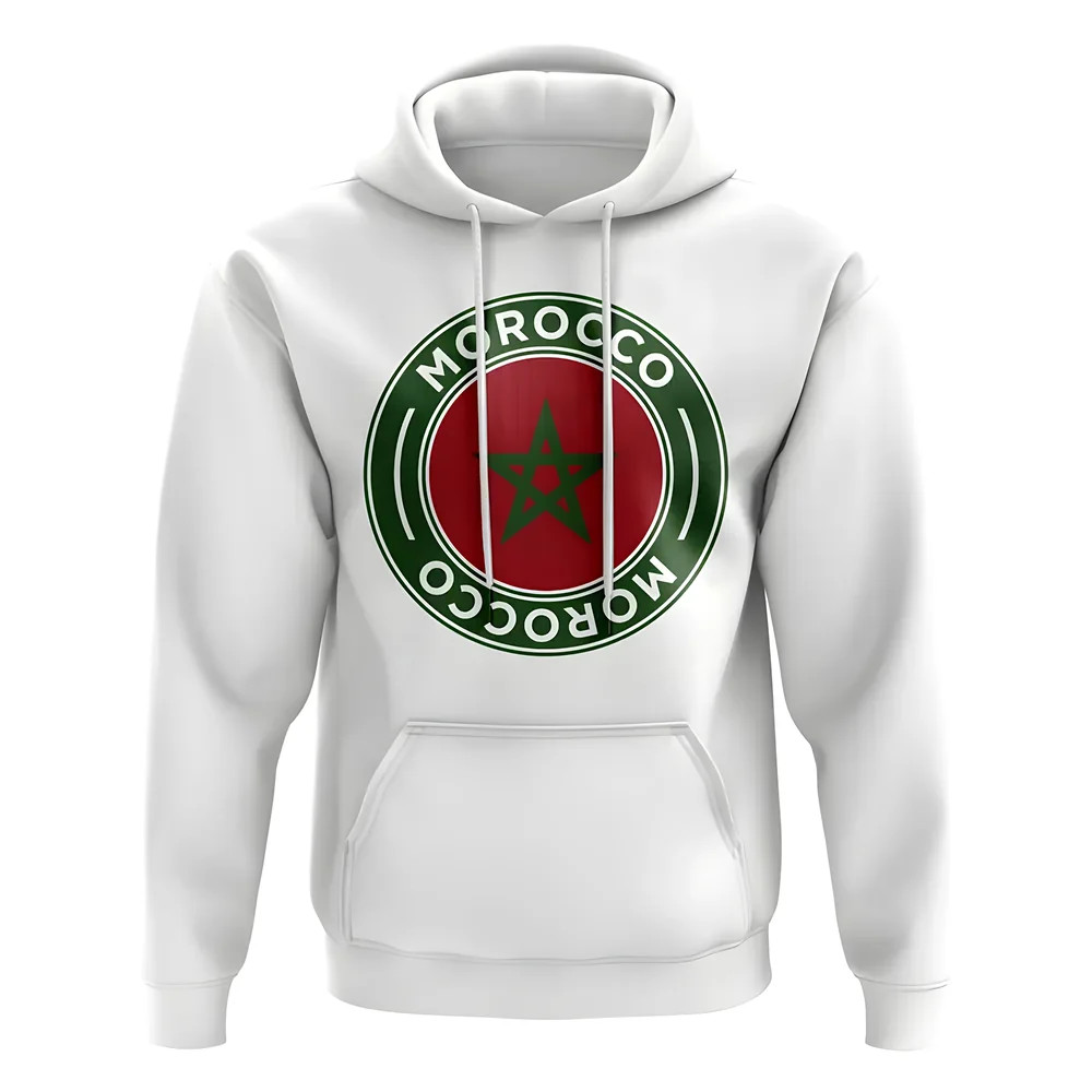 Morocco Football Badge Hoodie (White) Polyester Uksoccershop Men's White Extra Small
