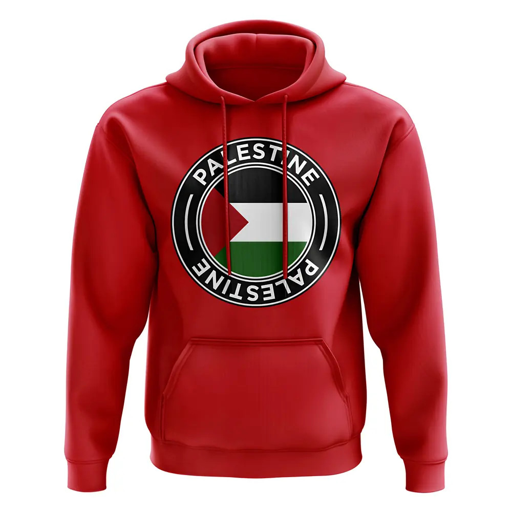 Palestine Football Badge Hoodie (Red) Polyester Uksoccershop Men's Red Medium