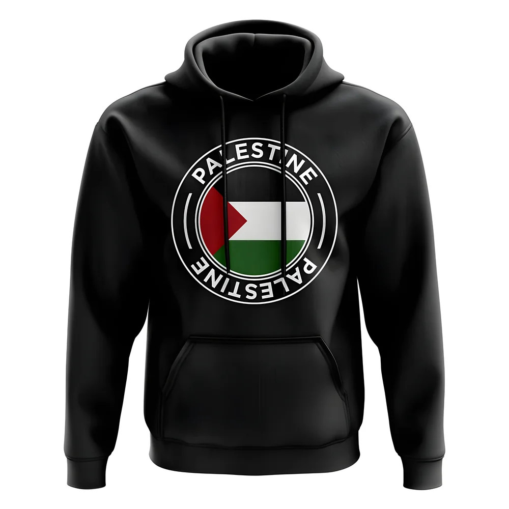 Palestine Football Badge Hoodie (Black) Polyester Uksoccershop Men's Black Medium