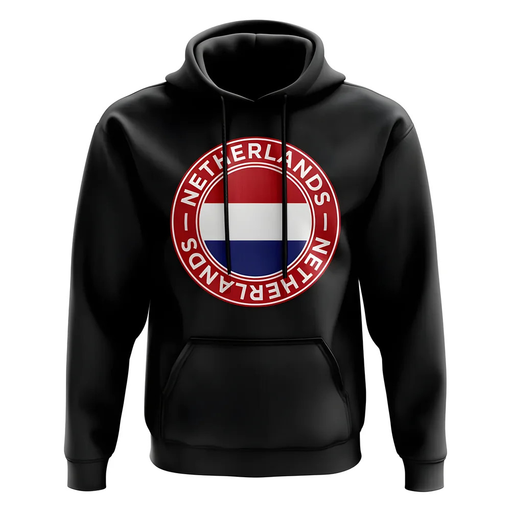 Netherlands Football Badge Hoodie (Black) Polyester Newcastle Uksoccershop Men's Black Medium