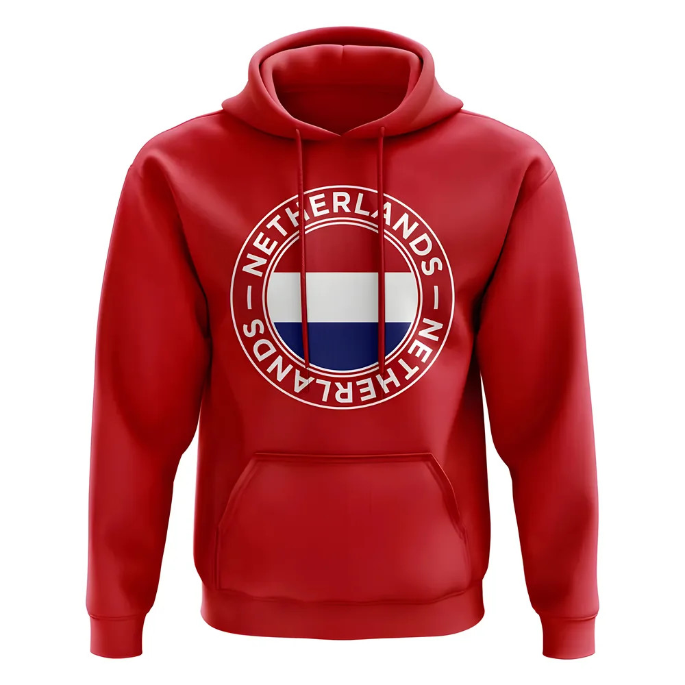 Netherlands Football Badge Hoodie (Red) Polyester Newcastle Uksoccershop Men's Red Large