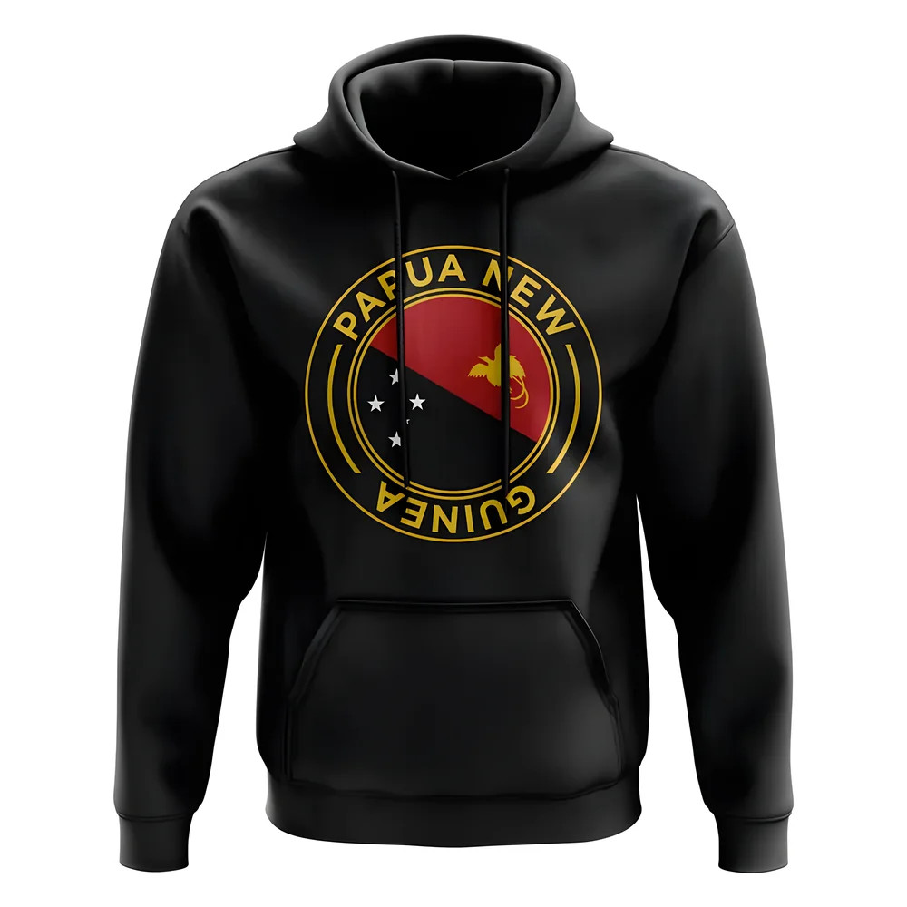 Papa New Guinea Football Badge Hoodie (Black) Polyester Uksoccershop Men's Black Large