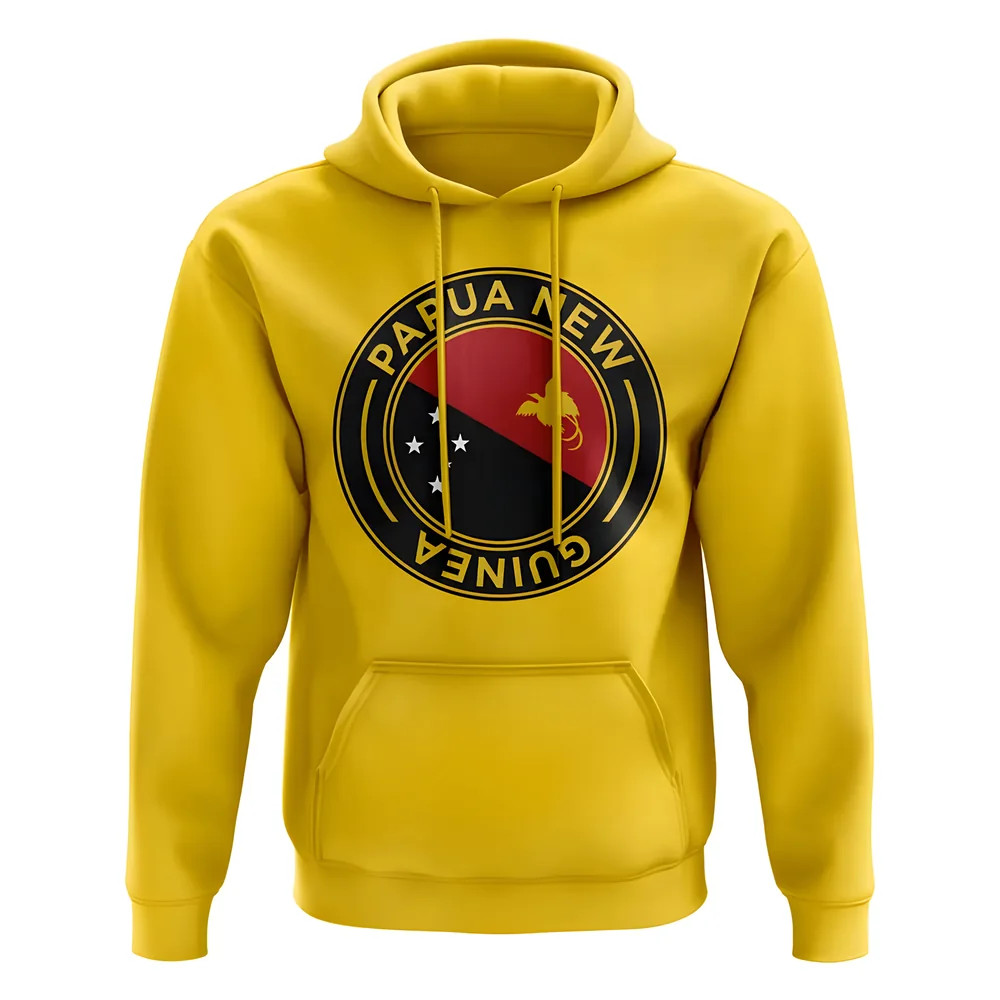 Papa New Guinea Football Badge Hoodie (Yellow) Polyester Uksoccershop Men's Yellow Large