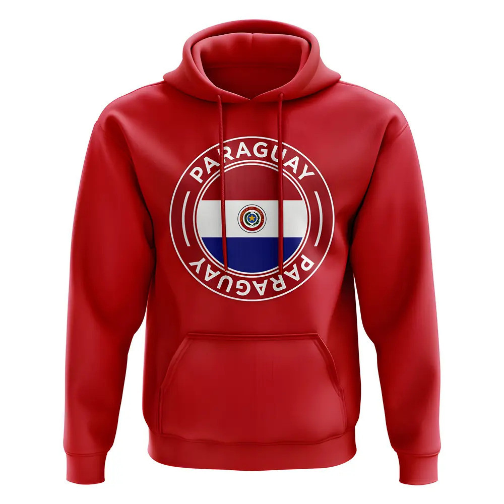Paraguay Football Badge Hoodie (Red) Polyester Uksoccershop Men's Red Extra Large