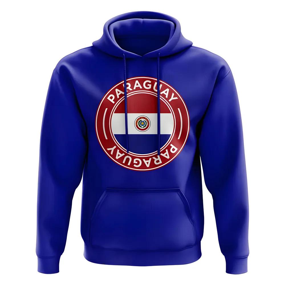 Paraguay Football Badge Hoodie (Royal) Polyester Uksoccershop Men's Blue Extra Large