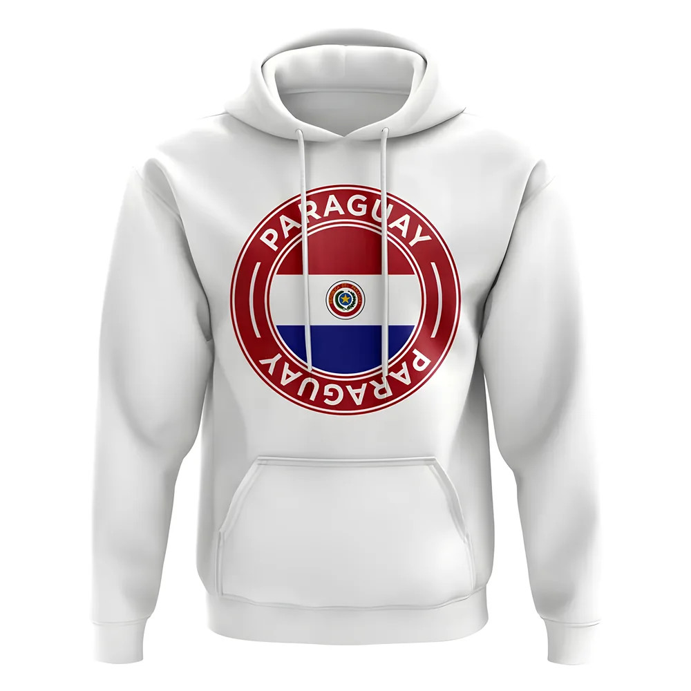 Paraguay Football Badge Hoodie (White) Polyester Uksoccershop Men's White Extra Small