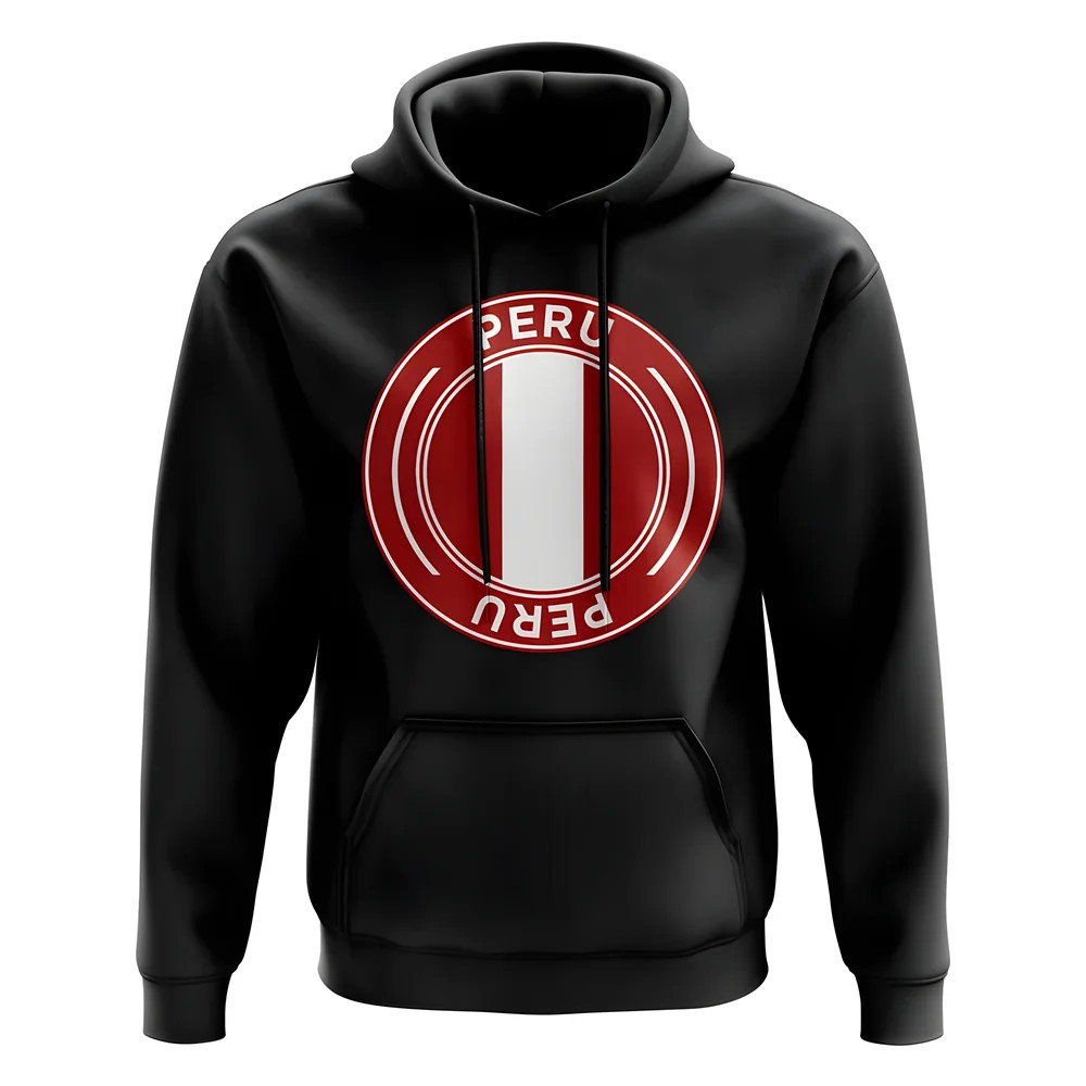 Peru Football Badge Hoodie (Black) Polyester Uksoccershop Men's Black Xxl