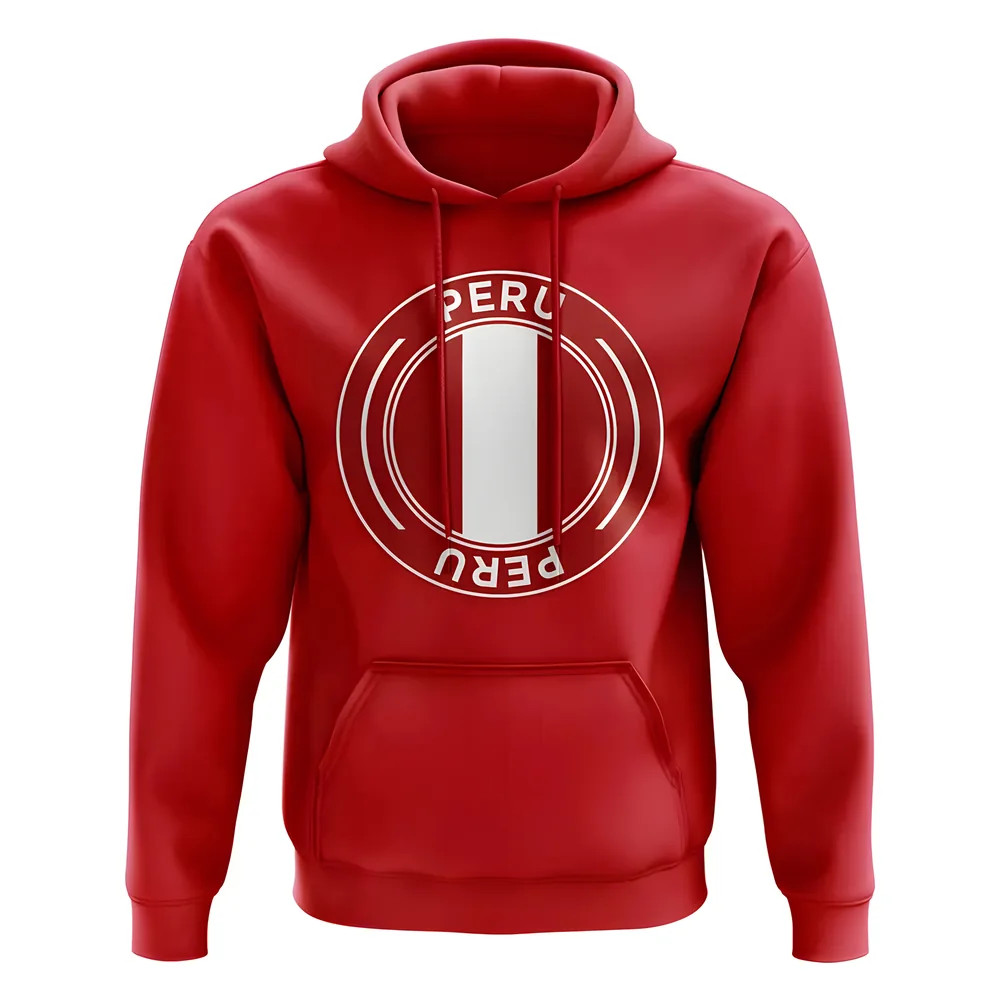 Peru Football Badge Hoodie (Red) Polyester Uksoccershop Men's Red Extra Large