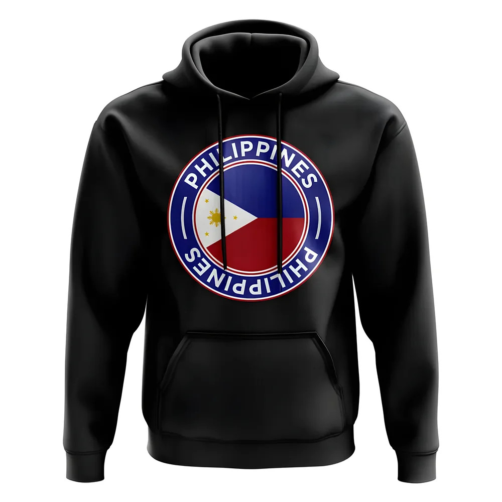 Philippines Football Badge Hoodie (Black) Polyester Uksoccershop Men's Black Medium