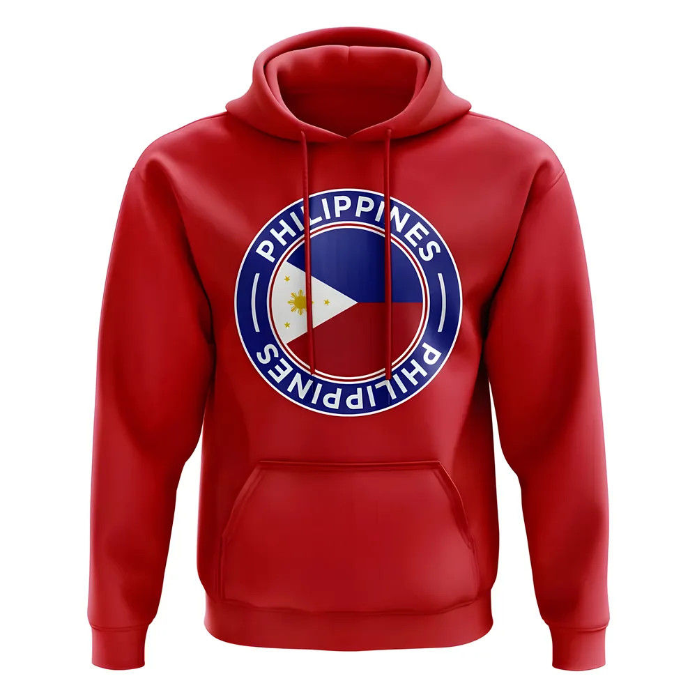 Philippines Football Badge Hoodie (Red) Polyester Uksoccershop Men's Red Medium