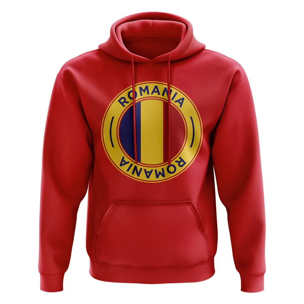Romania Football Badge Hoodie (Red) Polyester Uksoccershop Men's Red Large
