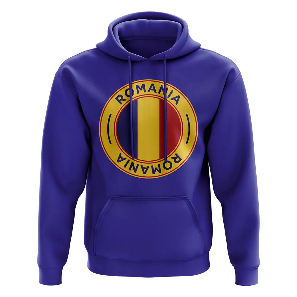 Romania Football Badge Hoodie (Royal) Polyester Uksoccershop Men's Blue Extra Large