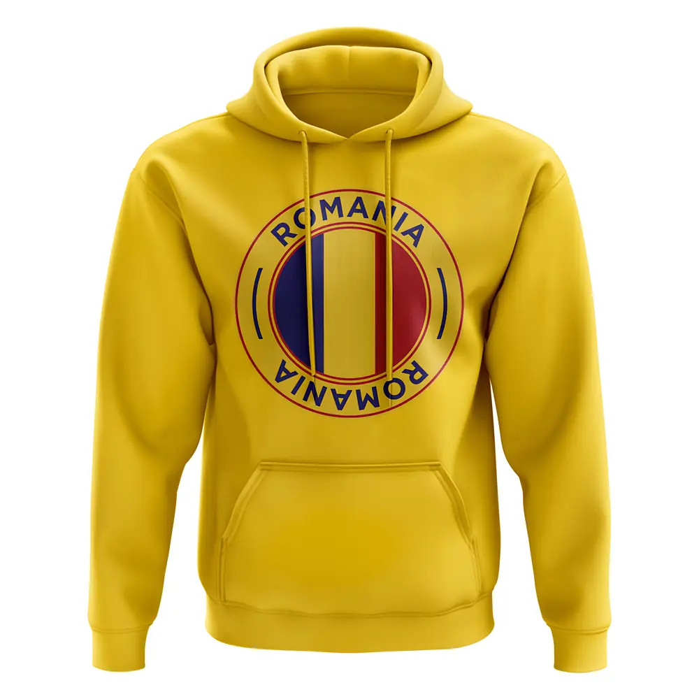 Romania Football Badge Hoodie (Yellow) Polyester Uksoccershop Men's Yellow Large