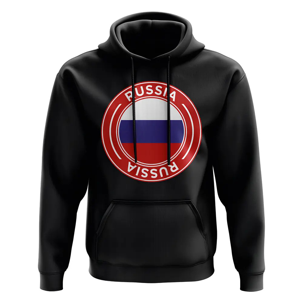 Russia Football Badge Hoodie (Black) Polyester Uksoccershop Men's Black Extra Large