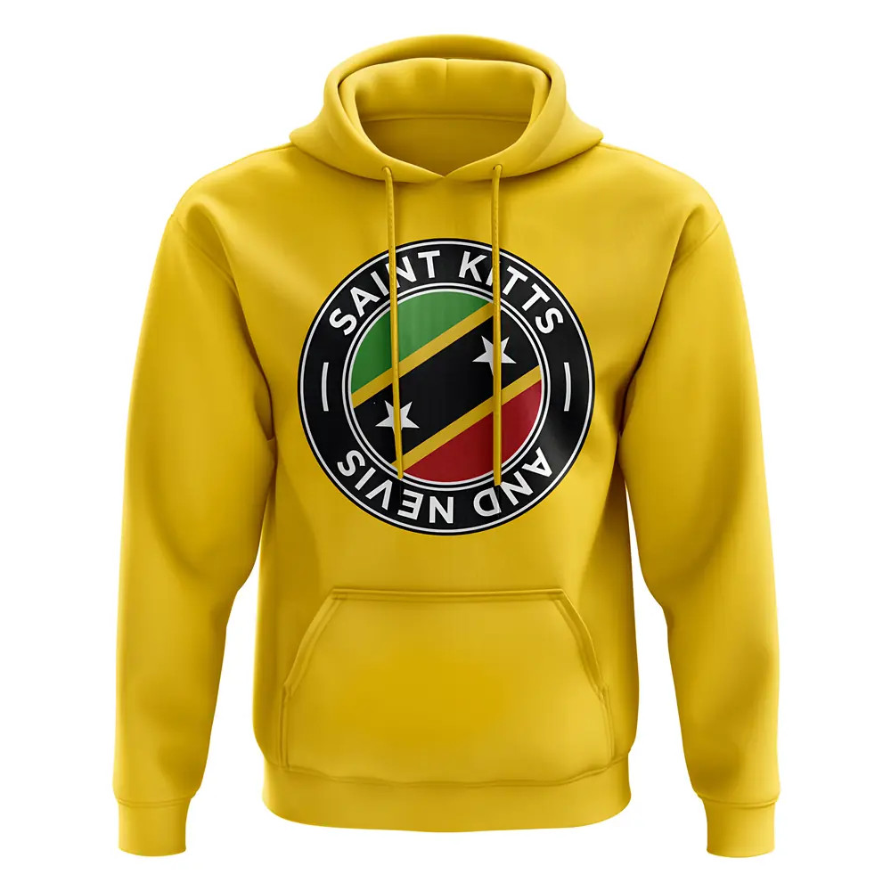 Saint Kitts And Nevis Football Badge Hoodie (Yellow) Polyester Uksoccershop Men's Yellow Small