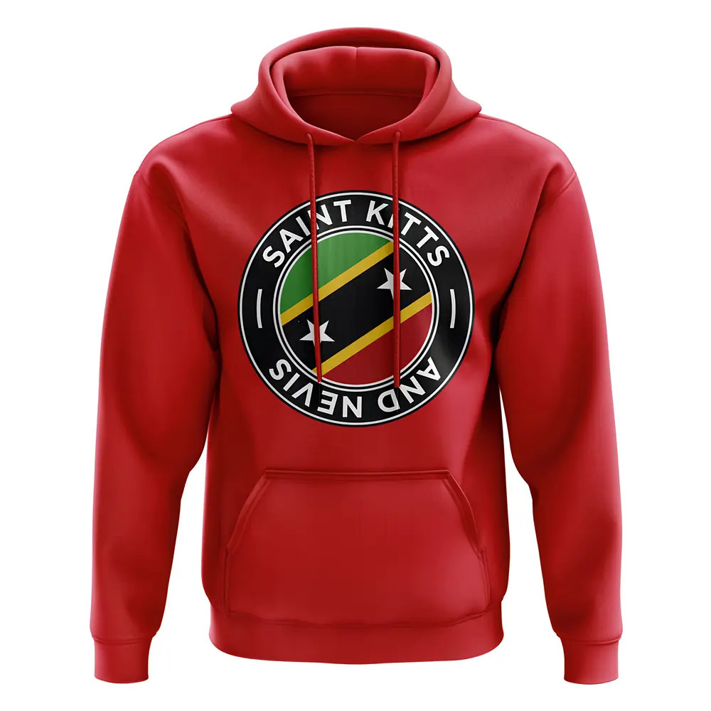 Saint Kitts And Nevis Football Badge Hoodie (Red) Polyester Uksoccershop Men's Red Large