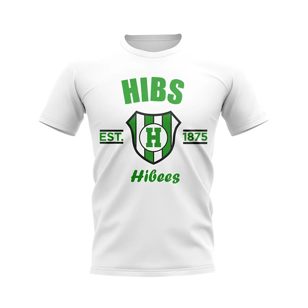 Hibs Established Football T-Shirt (White) Polyester Hibernian Uksoccershop Men's White Medium