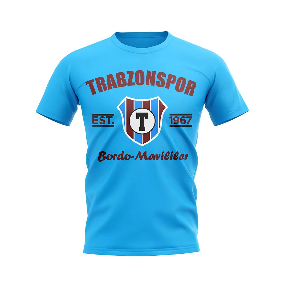 Trabzonspor Established Football T-Shirt (Sky Blue) Polyester Uksoccershop Men's Sky Blue Extra Small