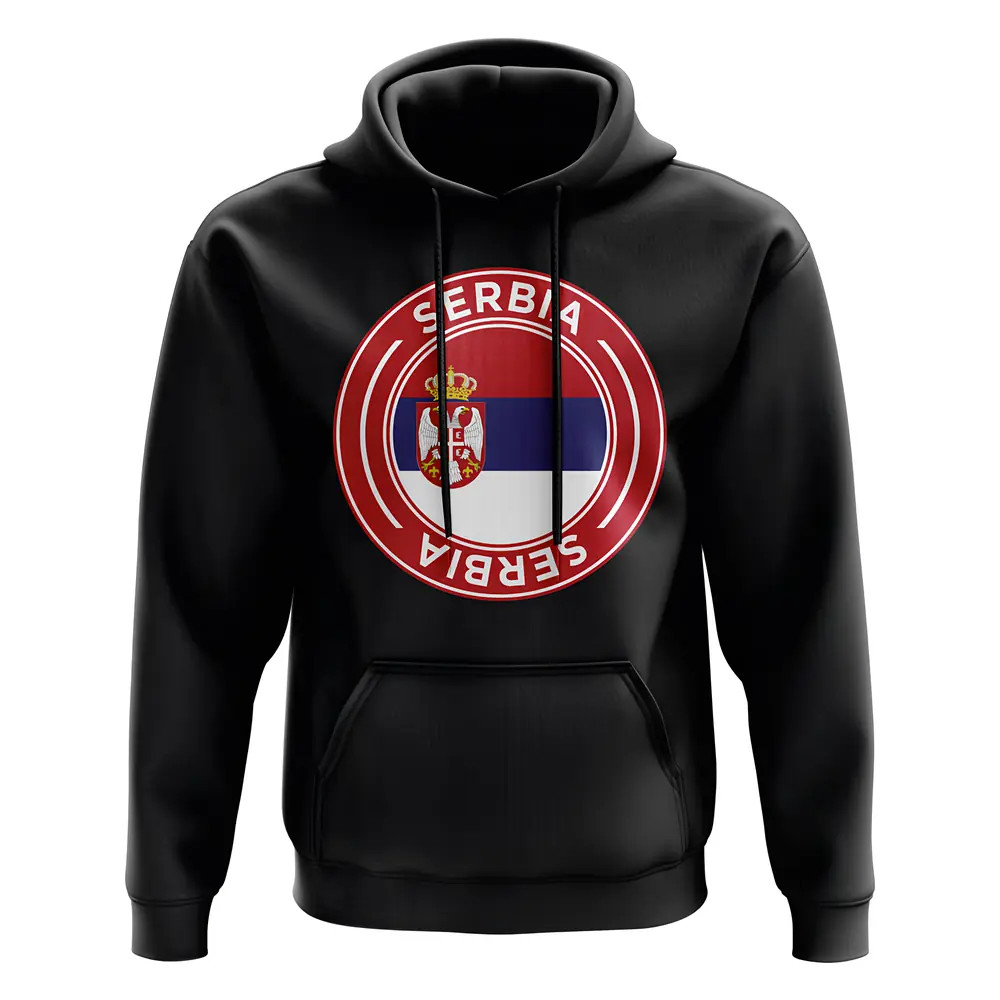 Serbia Football Badge Hoodie (Black) Polyester Uksoccershop Men's Black Extra Large