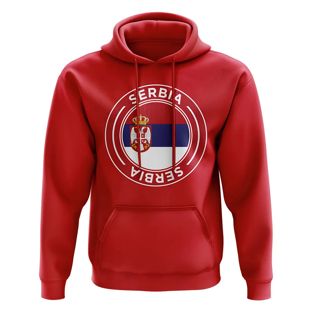 Serbia Football Badge Hoodie (Red) Polyester Uksoccershop Men's Red Extra Large