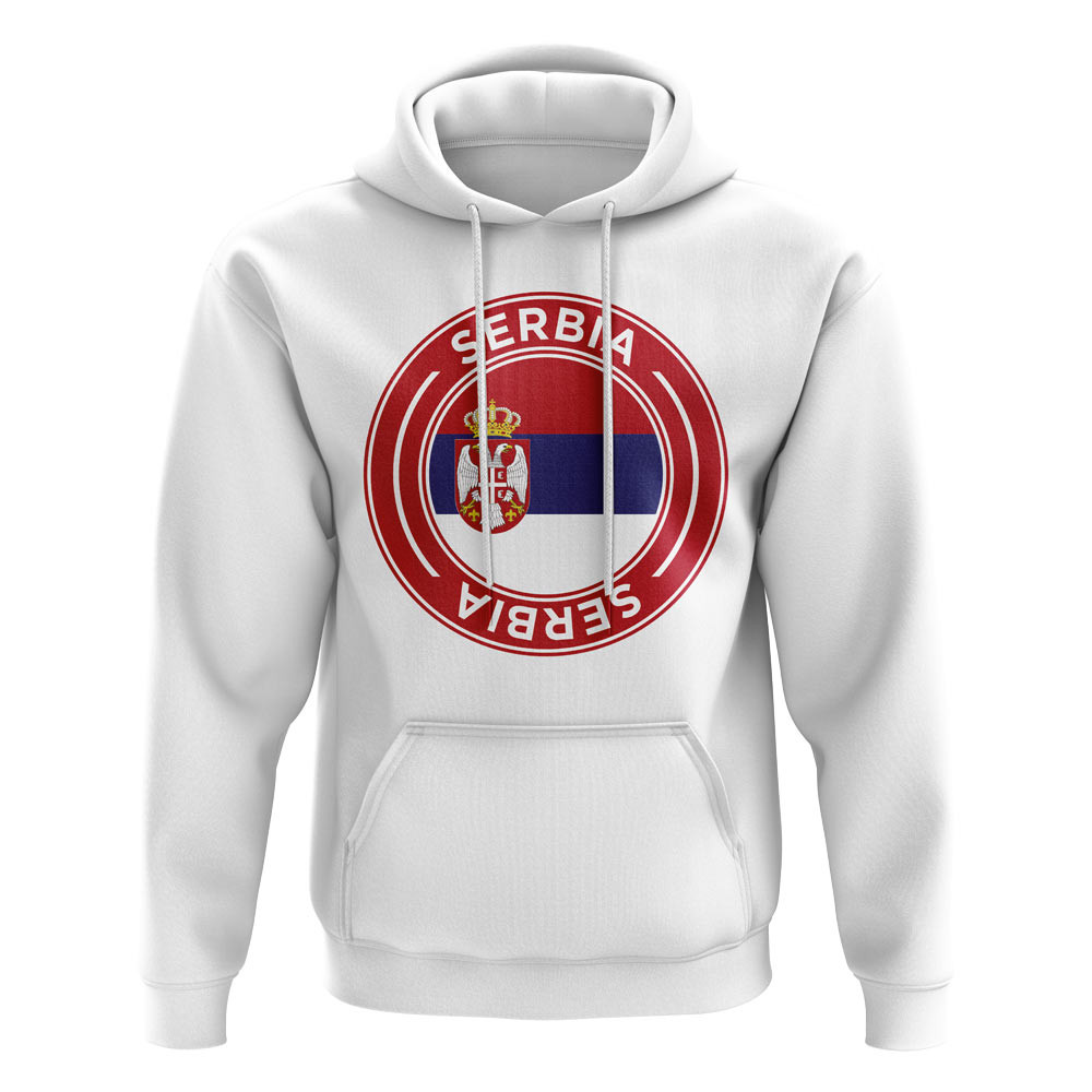 Serbia Football Badge Hoodie (White) Polyester Uksoccershop Men's White Extra Small