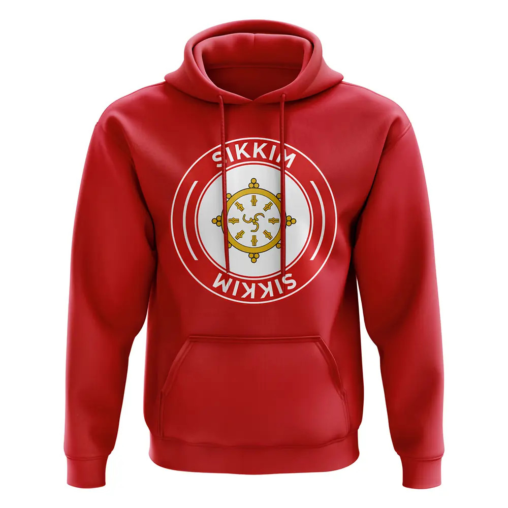 Sikkim Football Badge Hoodie (Red) Polyester Newcastle Uksoccershop Men's Red Xxl