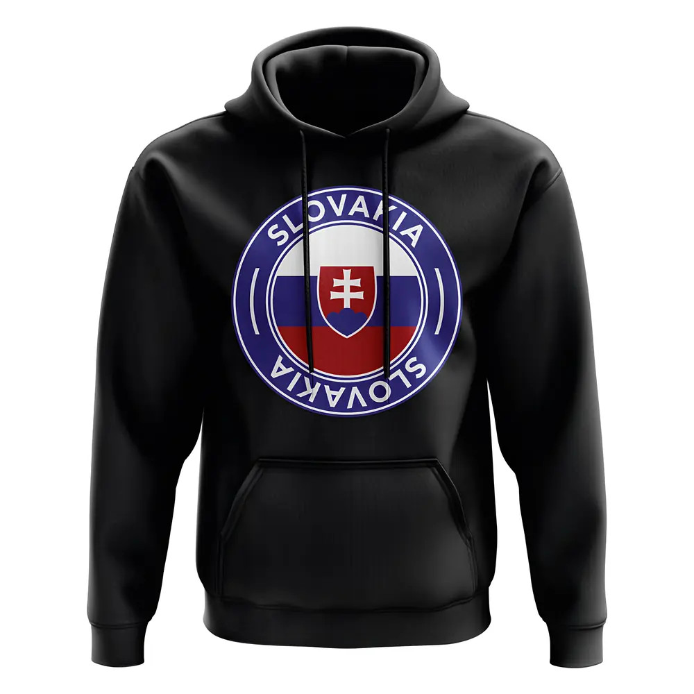 Slovakia Football Badge Hoodie (Black) Polyester Uksoccershop Men's Black Extra Large