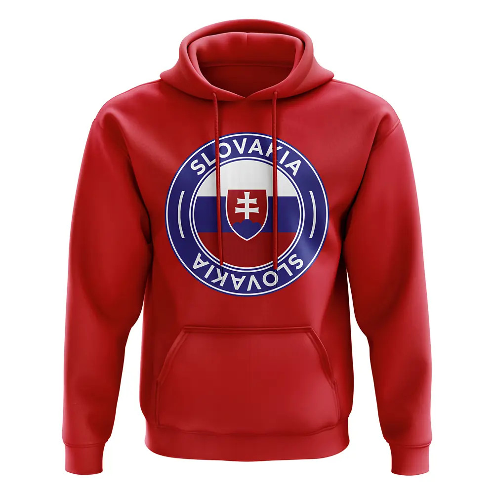 Slovakia Football Badge Hoodie (Red) Polyester Uksoccershop Men's Red Extra Large
