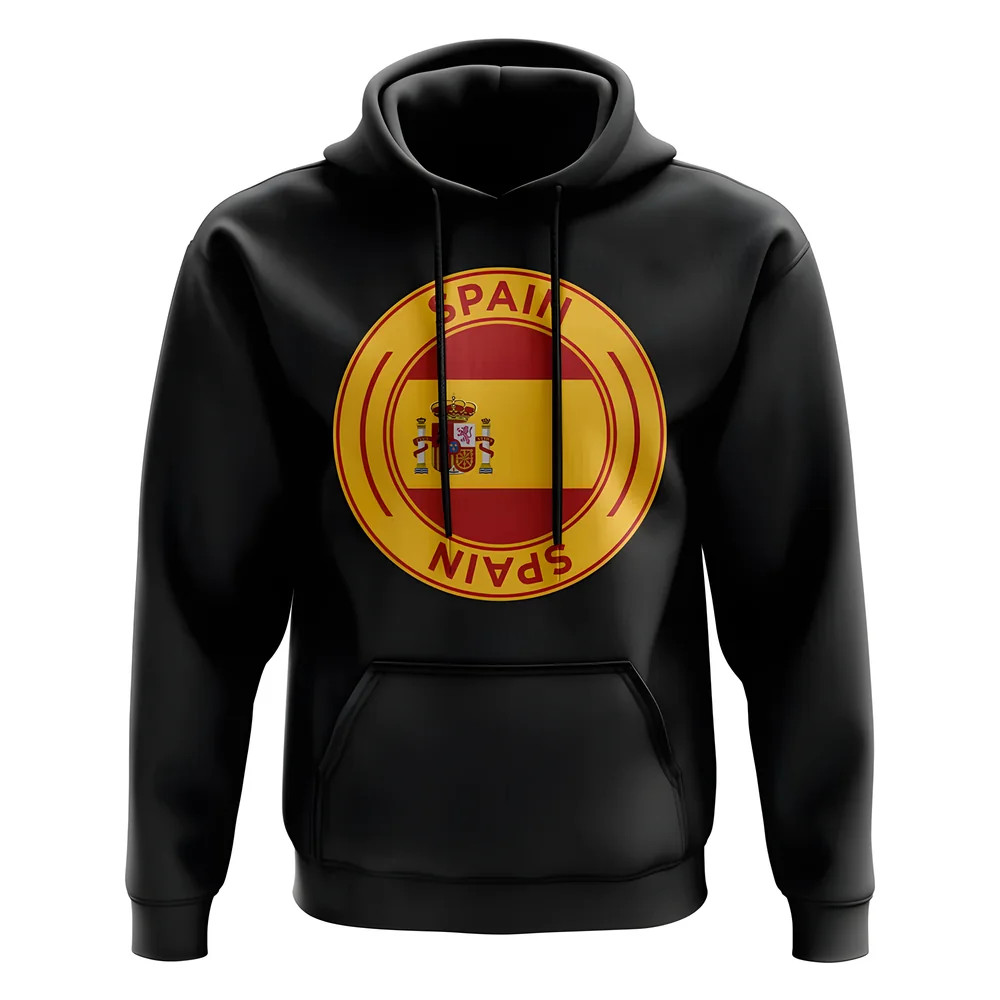 Spain Football Badge Hoodie (Black) Polyester Uksoccershop Men's Black Extra Large