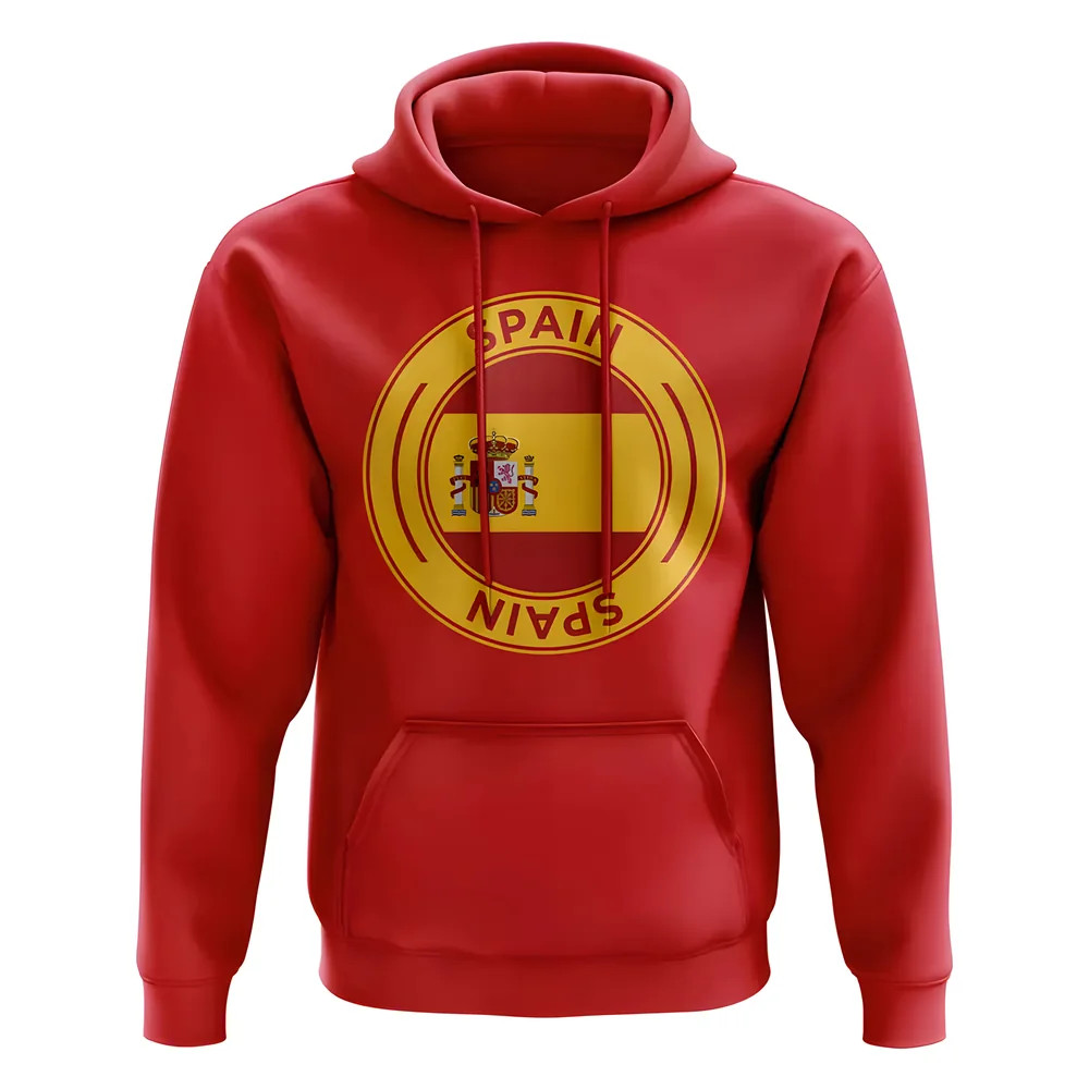 Spain Football Badge Hoodie (Red) Polyester Uksoccershop Men's Red Extra Small