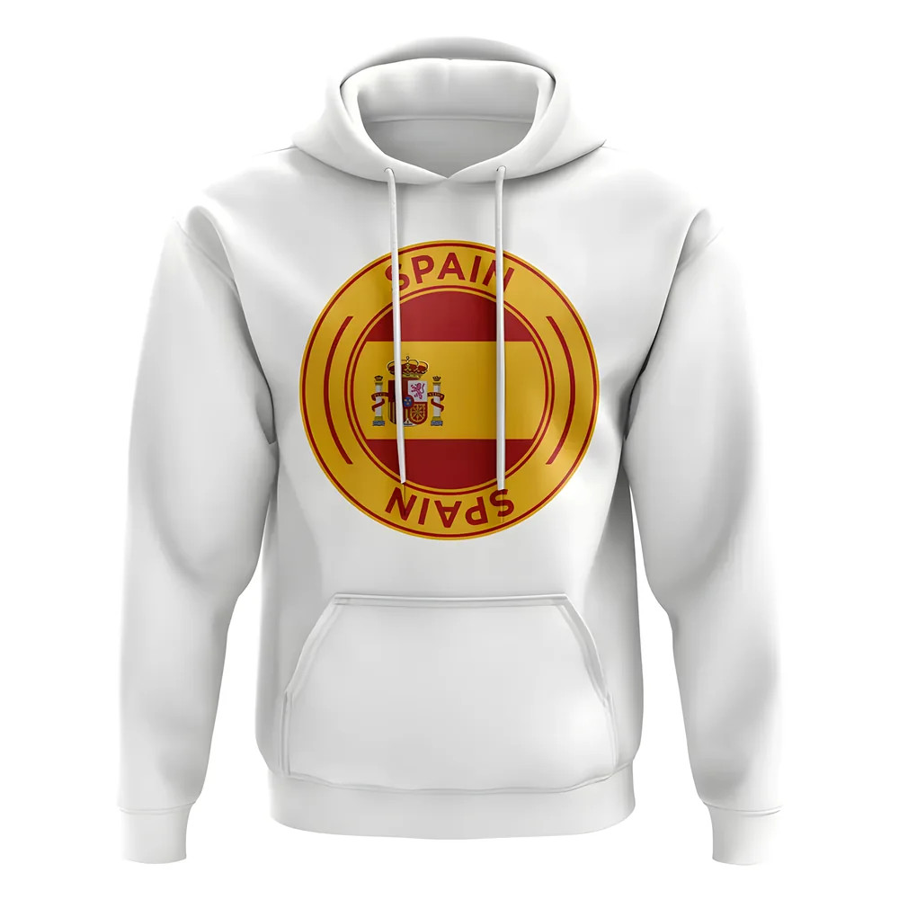 Spain Football Badge Hoodie (White) Polyester Uksoccershop Men's White Extra Large