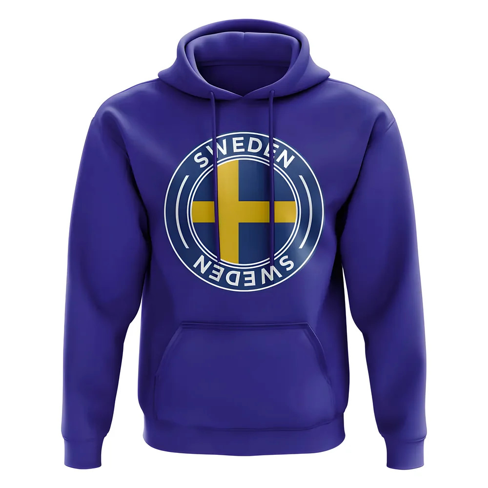 Sweden Football Badge Hoodie (Royal) Polyester Uksoccershop Men's Blue Medium